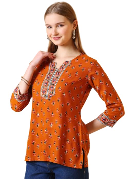 Women Rayon Floral Printed Short Kurta