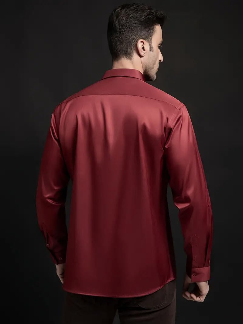 IndoPrimo Men's Stylish Solid Satin Casual Shirt