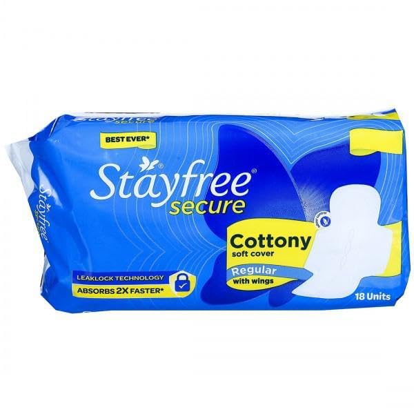 Stayfree Secure Cottony Soft Cover with Wings Sanitary Pads - Regular 18 Count (Pack Of 1)