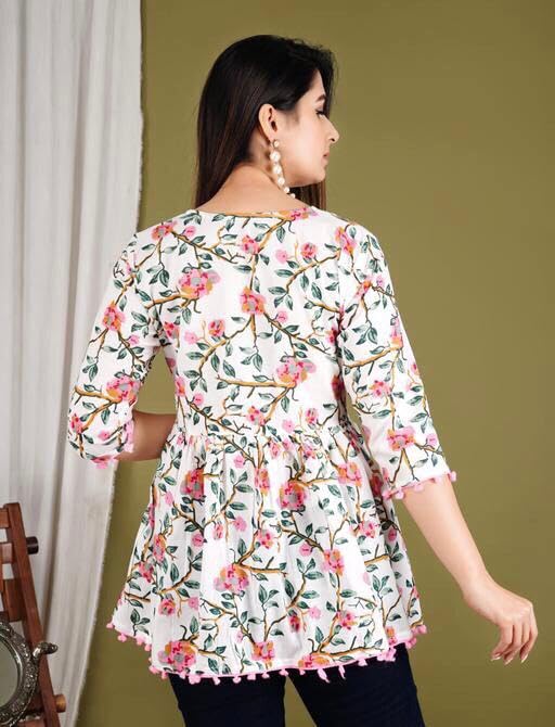 Women's Rayon Printed Regular Fit Short Kurti