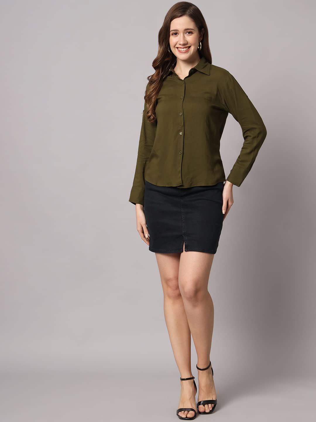 FUNDAY FASHION Women's Rayon Blend Regular Fit Solid Casual/Formal Button Shirt