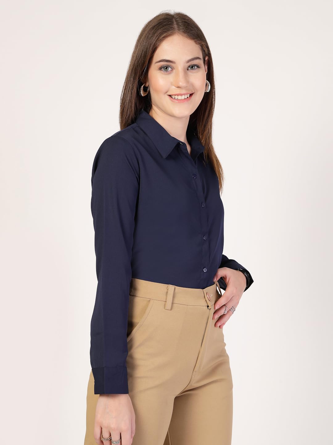 Style Quotient Women Solid White Polymoss Regular Formal Shirt