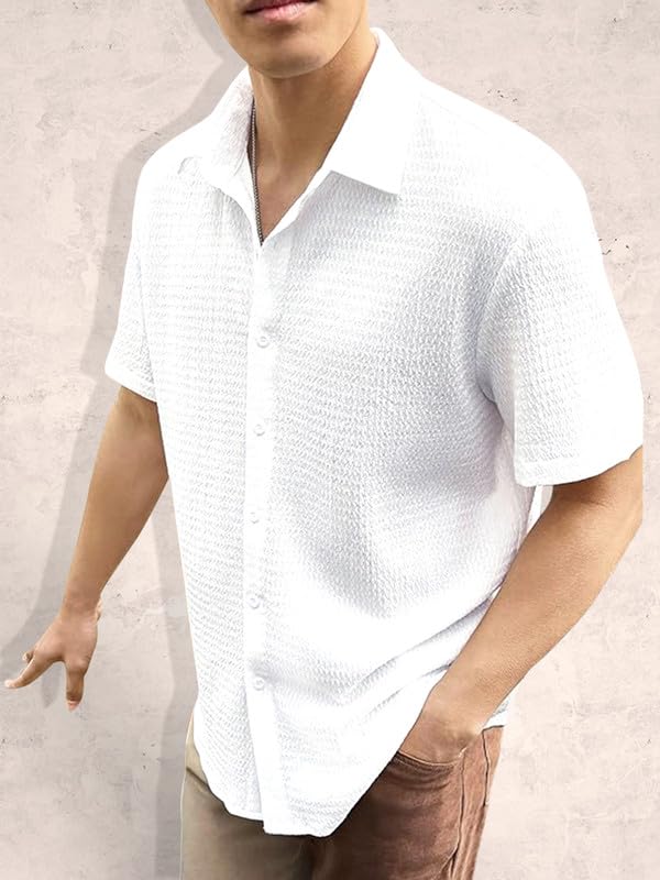 Pinkmint Popcorn Shirt for Men Soild Slim Fit Sleeve