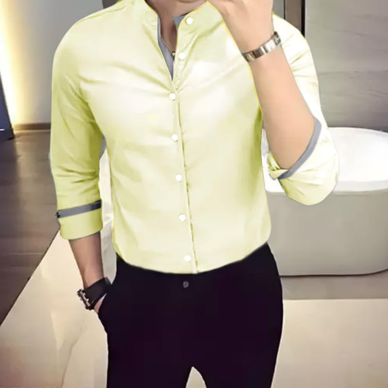 Tee Projekt Men's Shirt Solid Cotton Long Sleeve Button