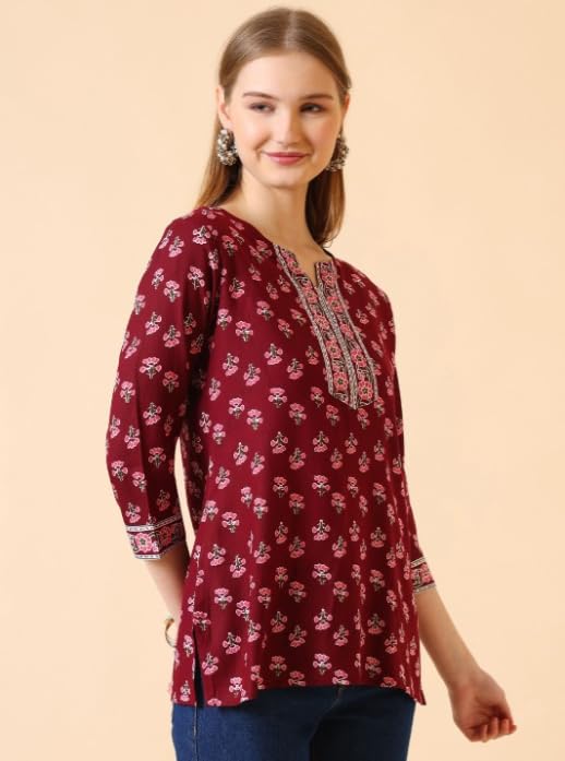 Women Rayon Floral Printed Short Kurta