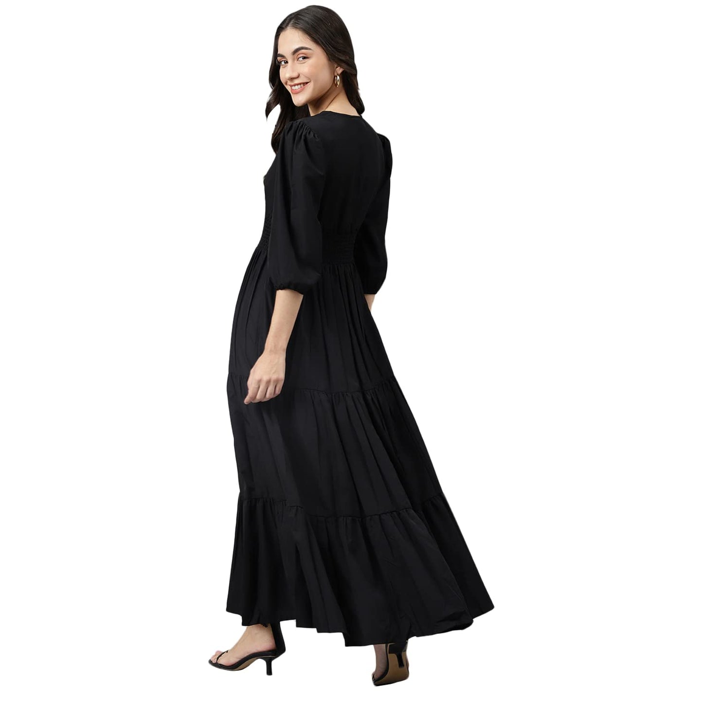 DEEBACO Women's Fit & Flare Maxi Dress|V-Neck|Full Length Long Dresses for Women|A-Line Dress|Stylish for Ladies|Beach Dress for Women