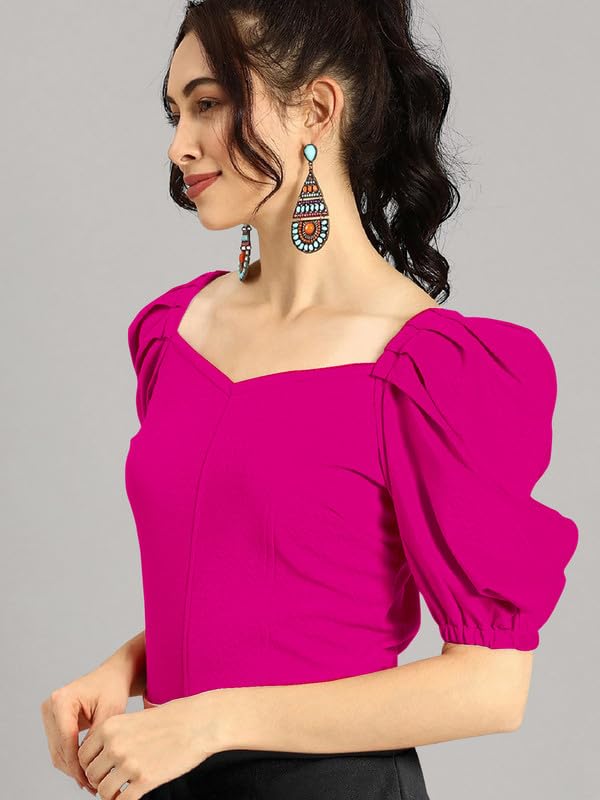 Dream Beauty Fashion Women's Puff/Baloon Sleeves V-Neck Casual Top (Top-MG-1)