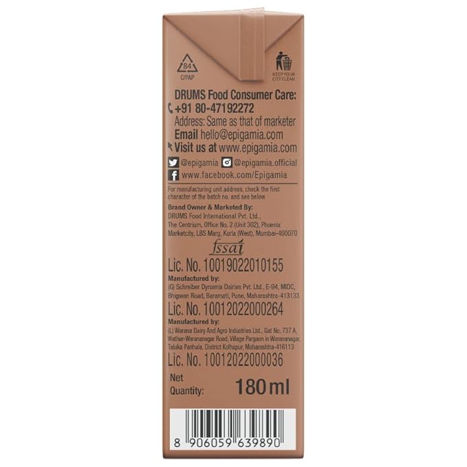 Epigamia Chocolate Milkshake, 180 ml