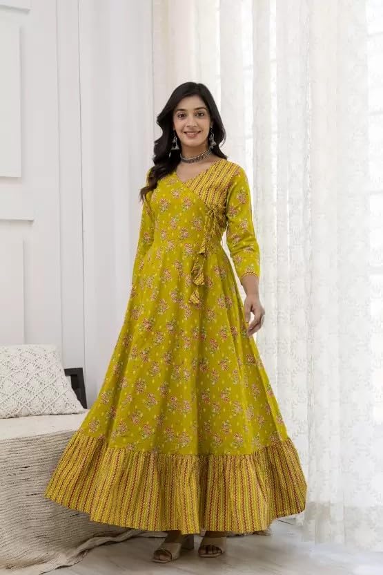 Women's Rayon Anarkali Floral Printed Angrakha Kurta