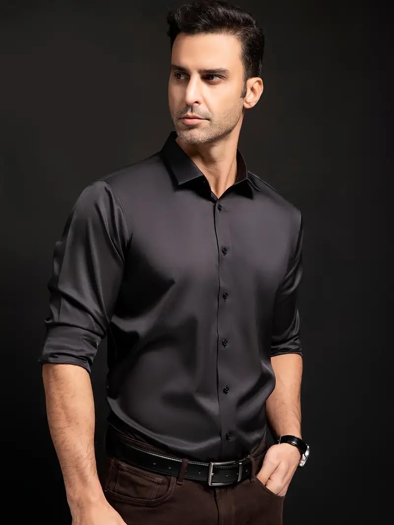 IndoPrimo Men's Stylish Solid Satin Casual Shirt