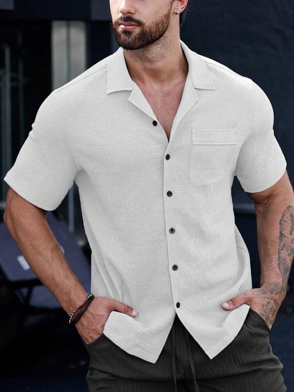 MiraMichi Men's Slim Fit Half Sleeve Polycotton Casual