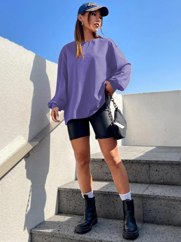 CHKOKKO Oversized Round Neck Drop Shoulder Solid