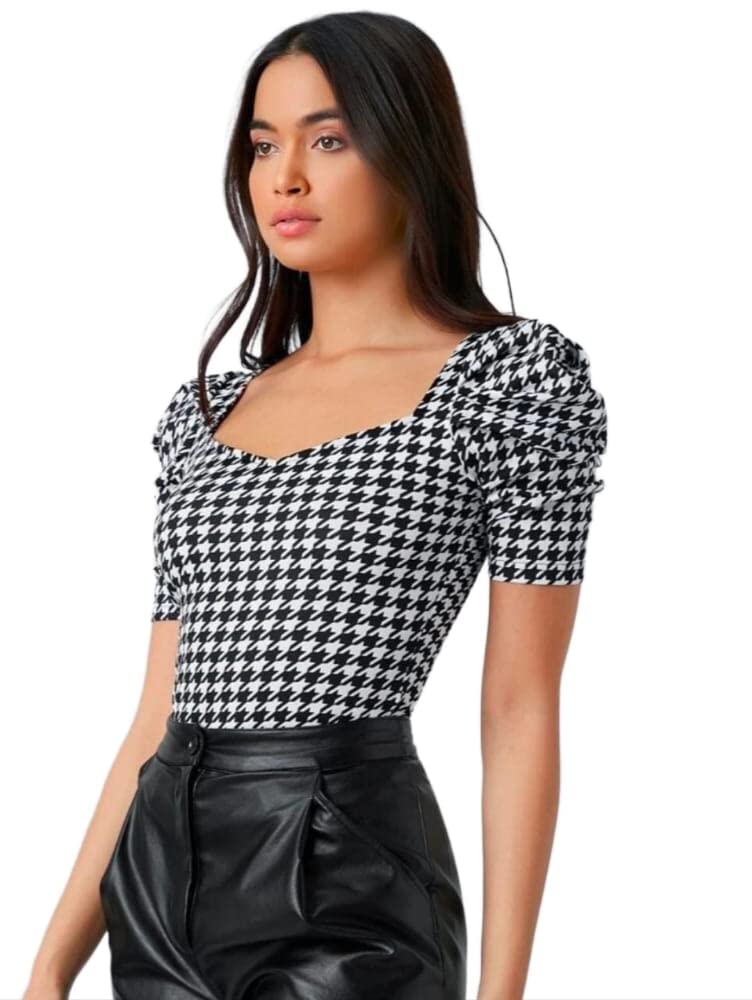 Dream Beauty Fashion Women's Puff/Baloon Sleeves V-Neck Casual Top (Top-MG-1)