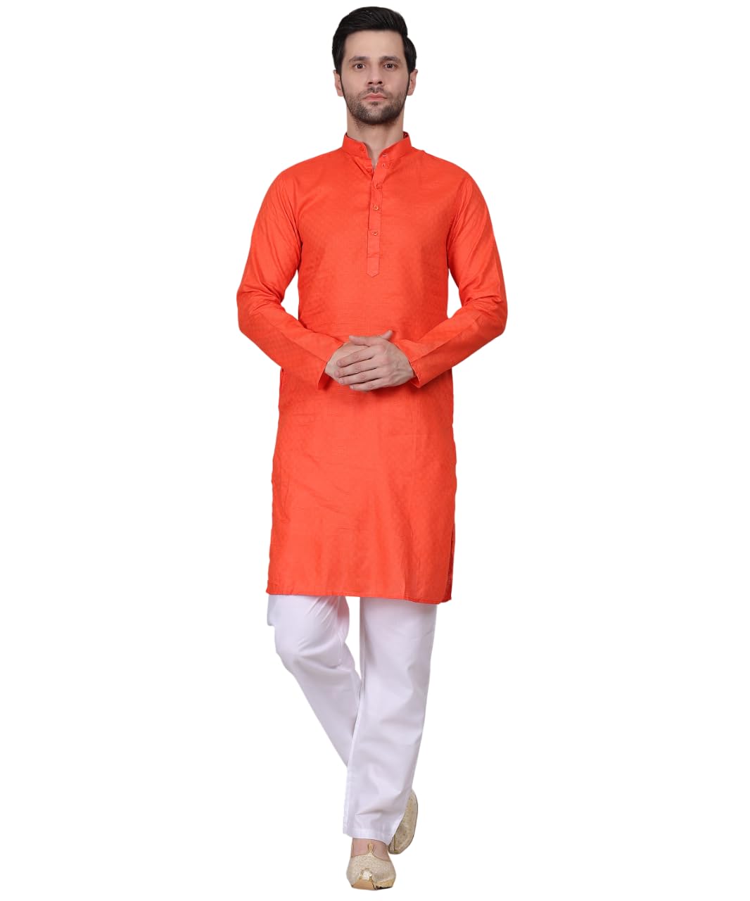 Men's Cotton Kurta, Mandarin Collar, Long Sleeve