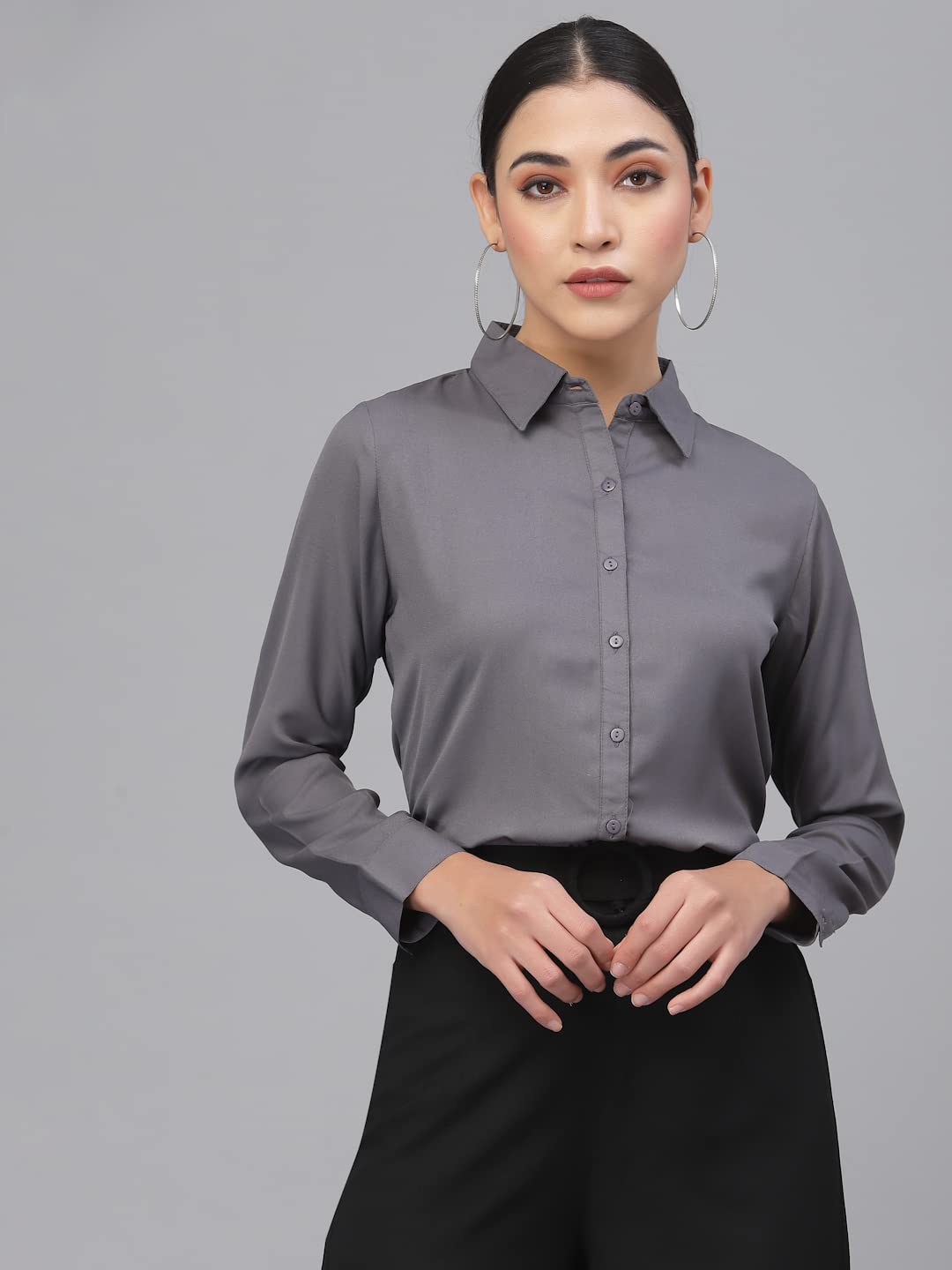 Style Quotient Women Solid White Polymoss Regular Formal Shirt