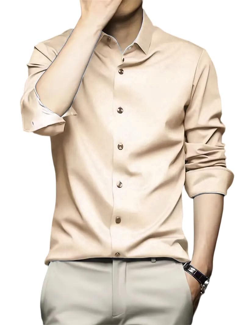 IndoPrimo Men's Stylish Solid Satin Casual Shirt