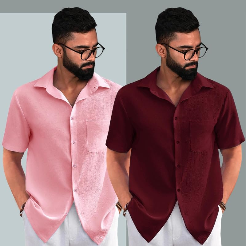 Pinkmint Combo of Men's Regular Fit Popcorn Shirt