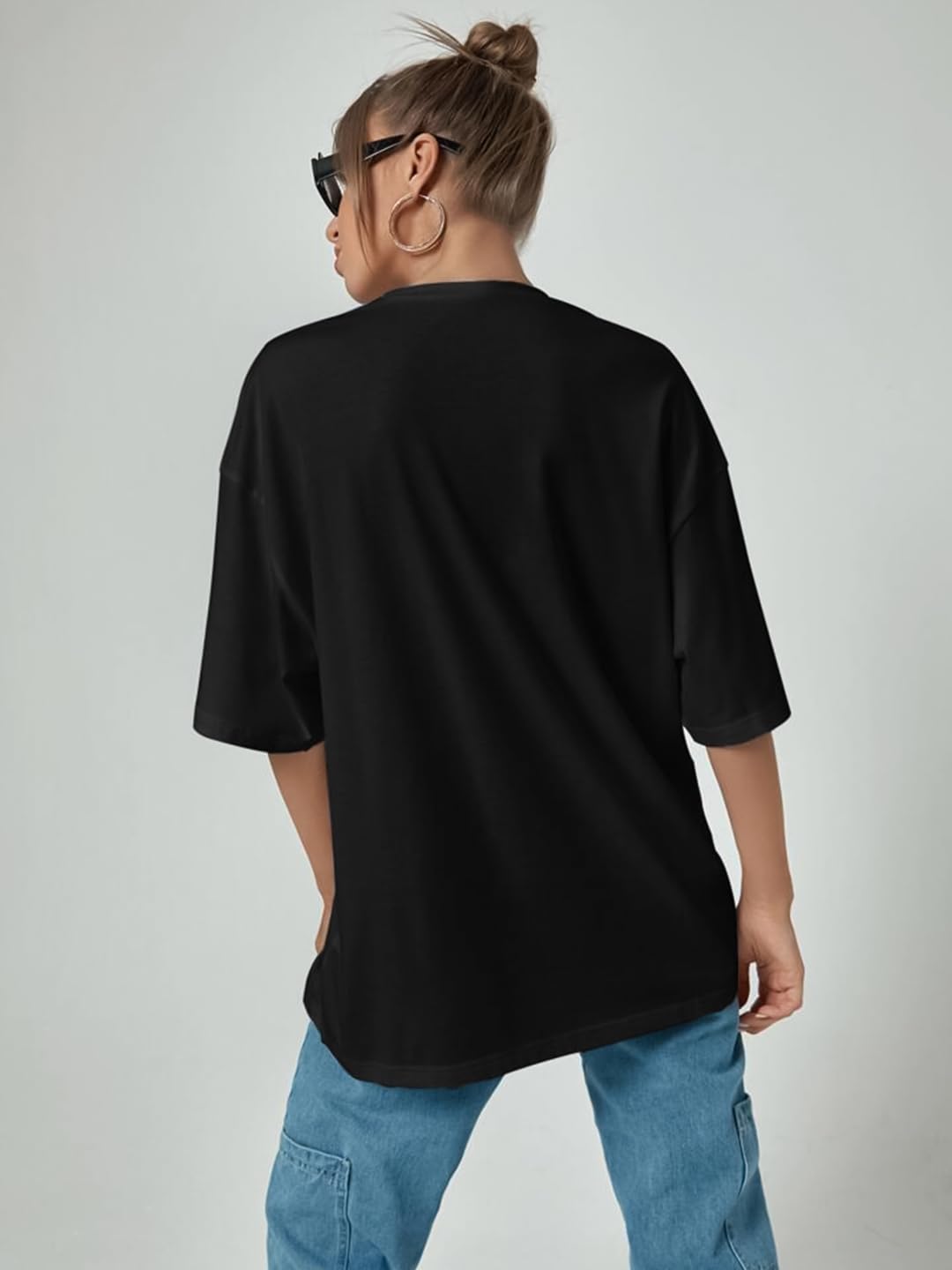 CHKOKKO Oversized Round Neck Drop Shoulder Solid