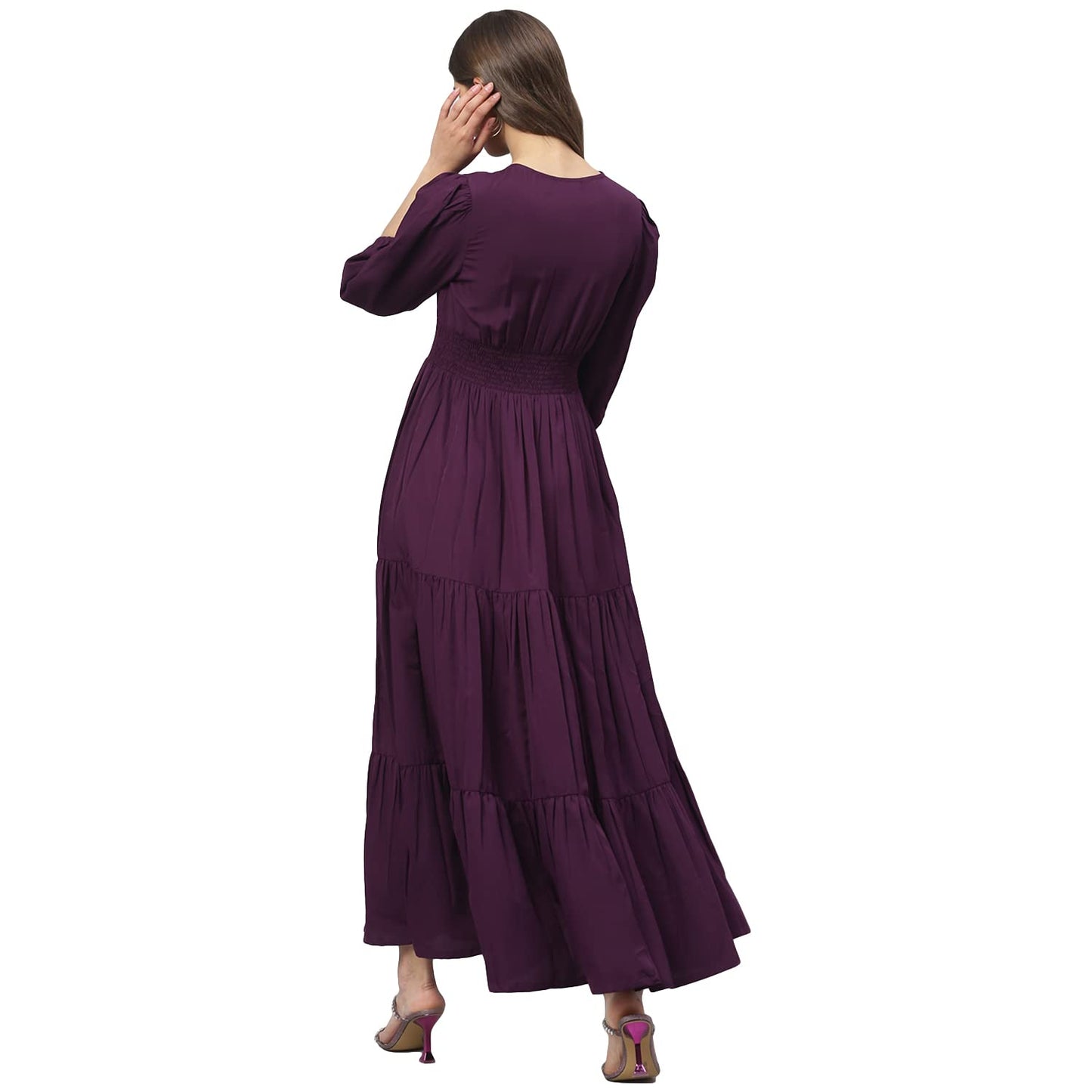 DEEBACO Women's Fit & Flare Maxi Dress|V-Neck|Full Length Long Dresses for Women|A-Line Dress|Stylish for Ladies|Beach Dress for Women