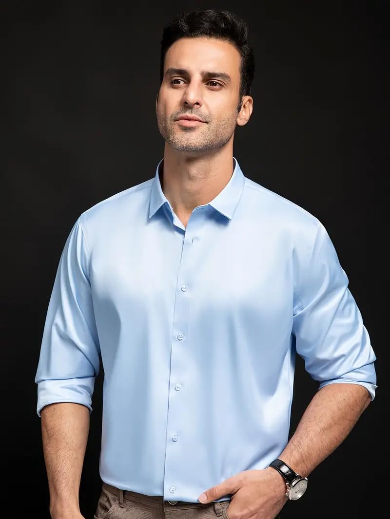 IndoPrimo Men's Stylish Solid Satin Casual Shirt