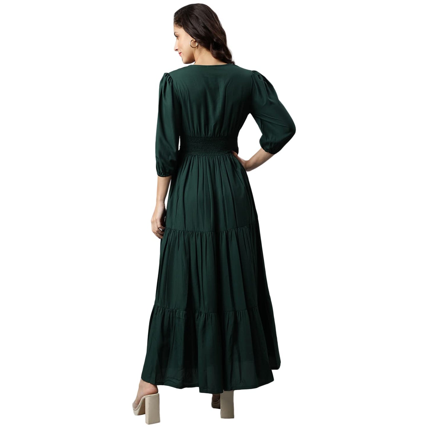 DEEBACO Women's Fit & Flare Maxi Dress|V-Neck|Full Length Long Dresses for Women|A-Line Dress|Stylish for Ladies|Beach Dress for Women