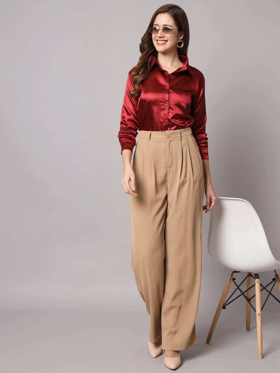 FUNDAY FASHION Women Solid Formal Satin Regular Fit Shirt