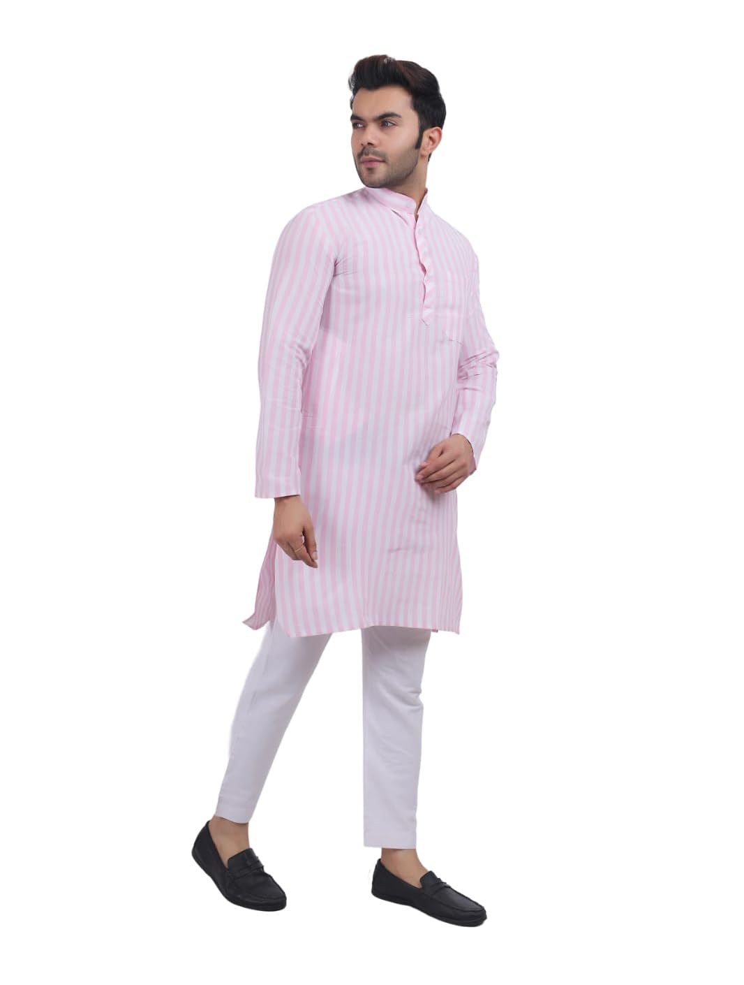 A F COLLECTION STORE Men's Khadi Cotton Striped Casual Long Kurta | Long Sleeves for Men | Regular Fit Cotton Stripedd Long Kurta