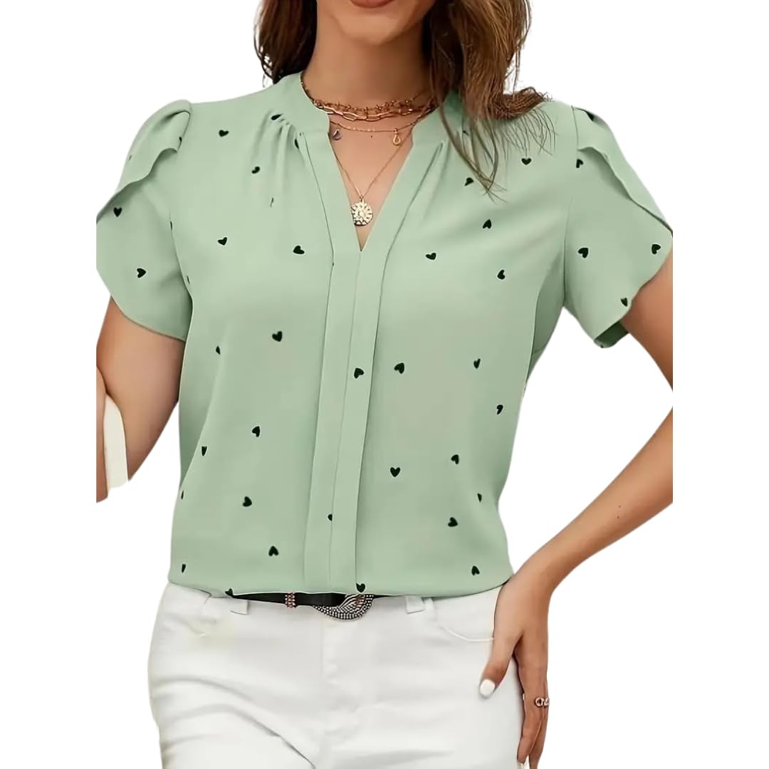 MATMA FASHION Women's Cotton Green Printed Half Sleeves Tops for Women