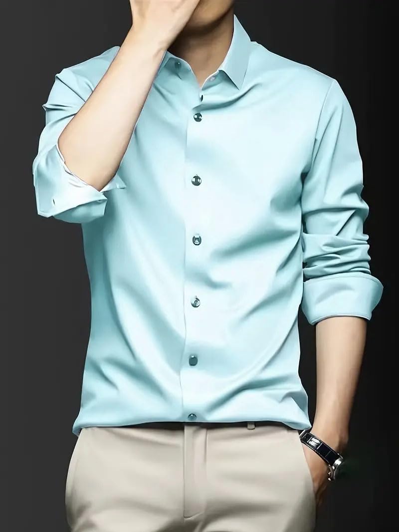 IndoPrimo Men's Stylish Solid Satin Casual Shirt