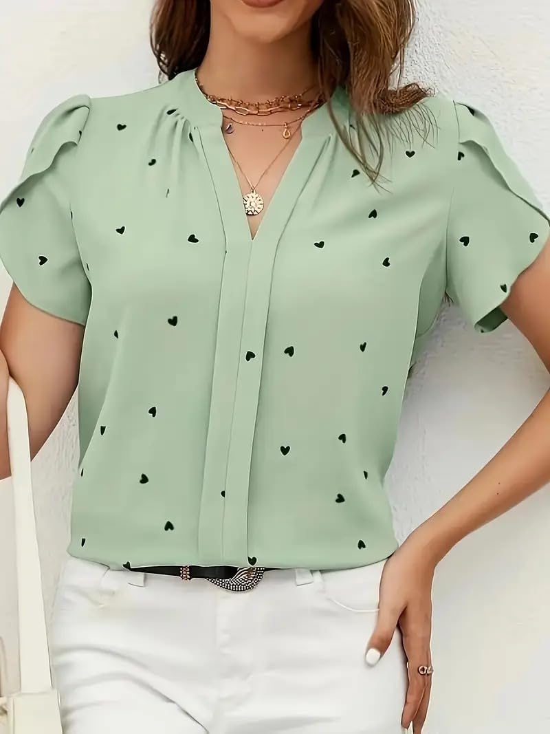 MATMA FASHION Women's Cotton Green Printed Half Sleeves Tops for Women