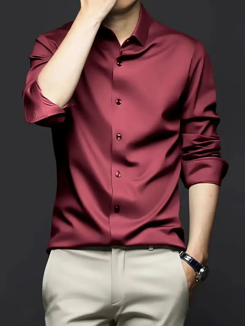 IndoPrimo Men's Stylish Solid Satin Casual Shirt