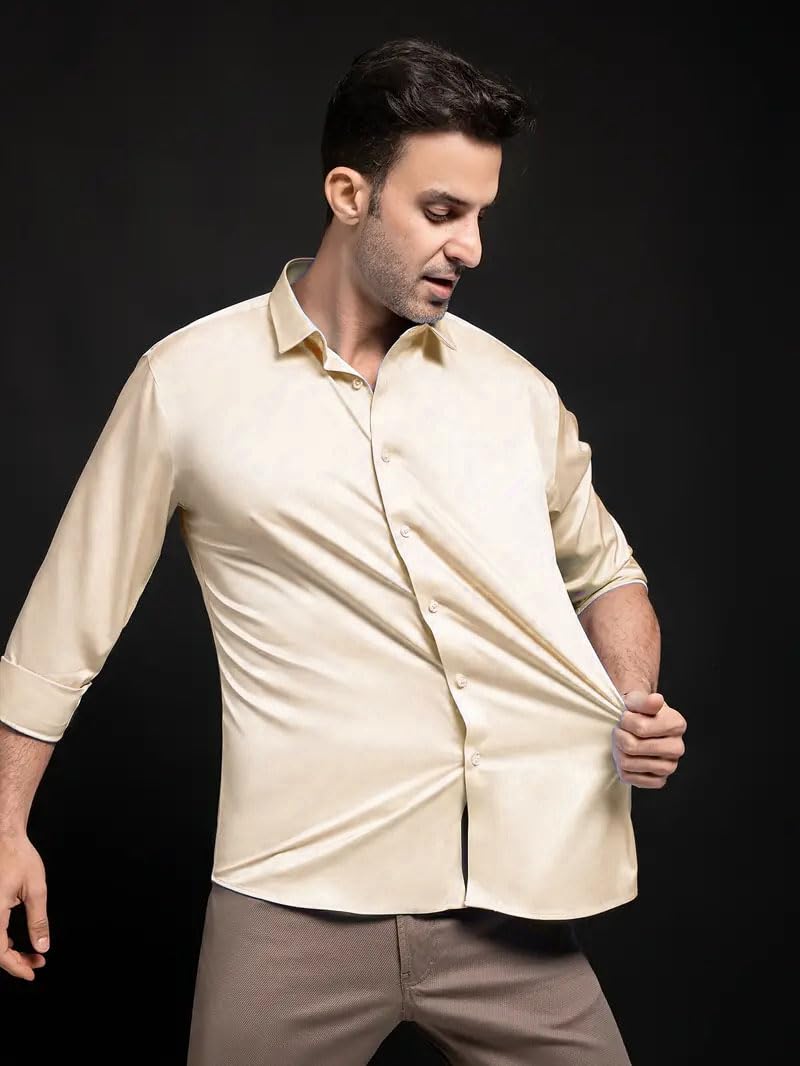 IndoPrimo Men's Stylish Solid Satin Casual Shirt