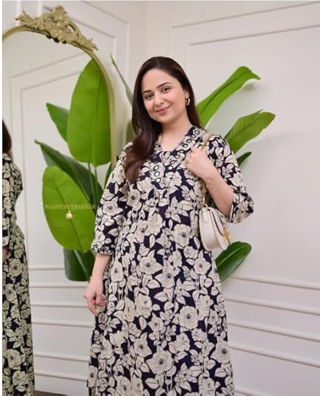 Ivory Green Floral Rayon A LINE Kurta Palazzo Set