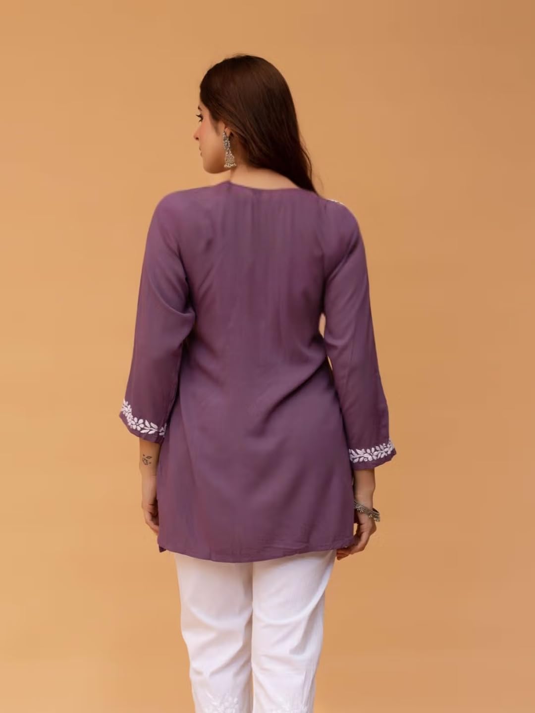 Purple Chikankari Embroidered Cotton Kurti