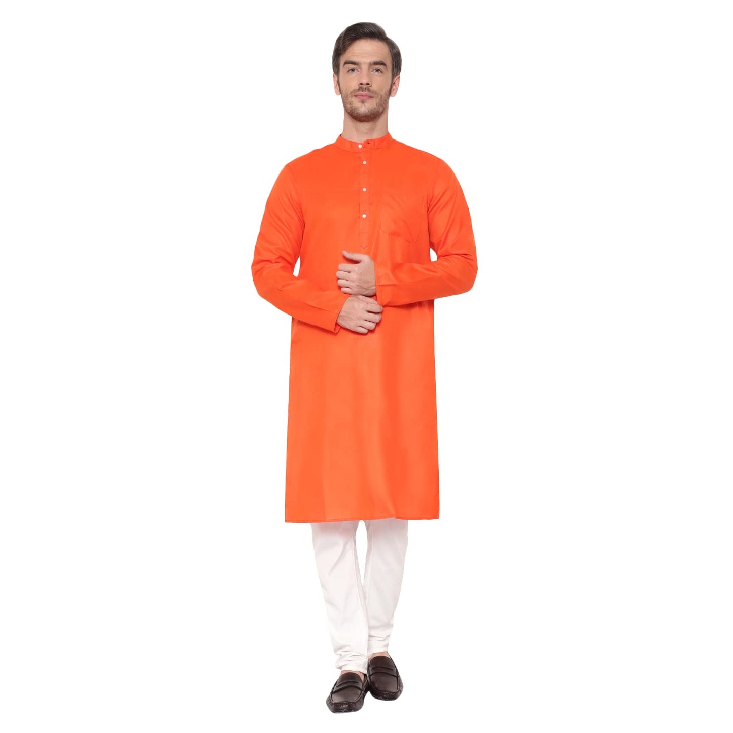 LATEST CHIKAN Men's Cotton Blend Solid Long Kurta