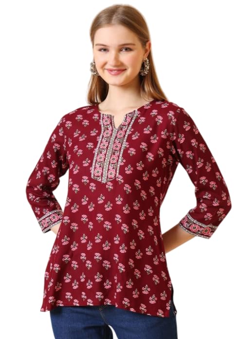 Women Rayon Floral Printed Short Kurta