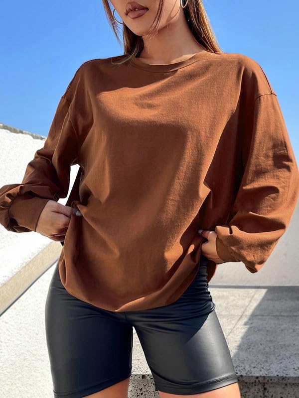 CHKOKKO Oversized Round Neck Drop Shoulder Solid