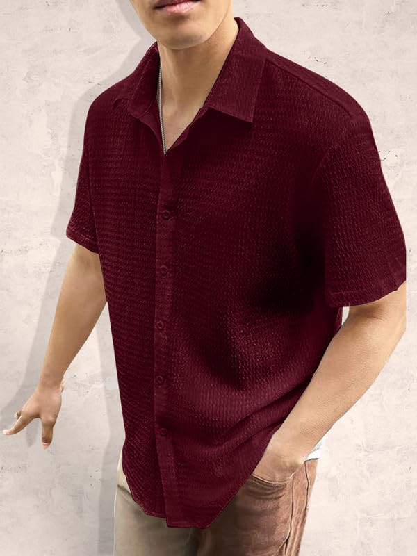 Pinkmint Popcorn Shirt for Men Soild Slim Fit Sleeve