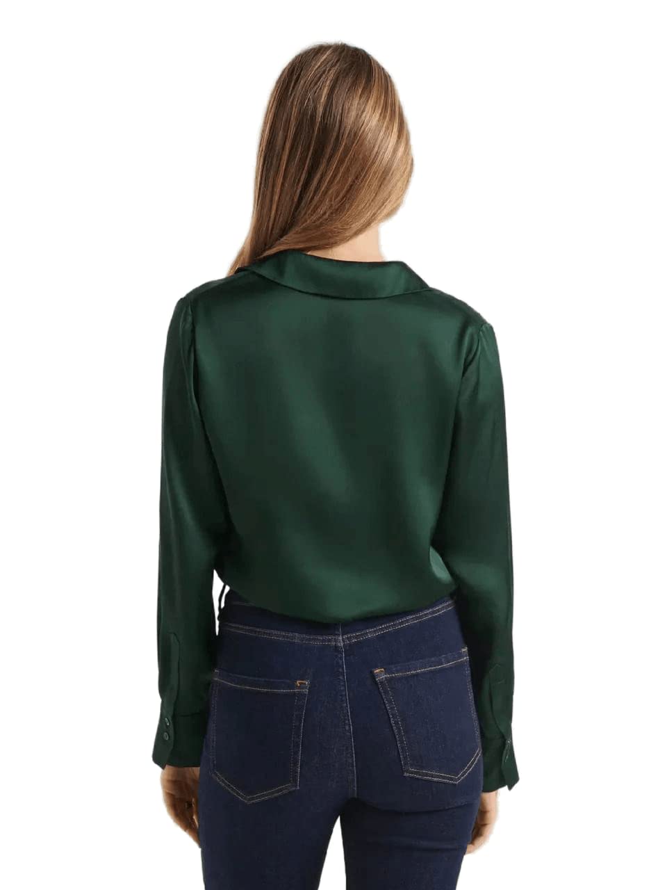 Bowrain Satin Silk Fabric Spread Collar Full Sleeve Top