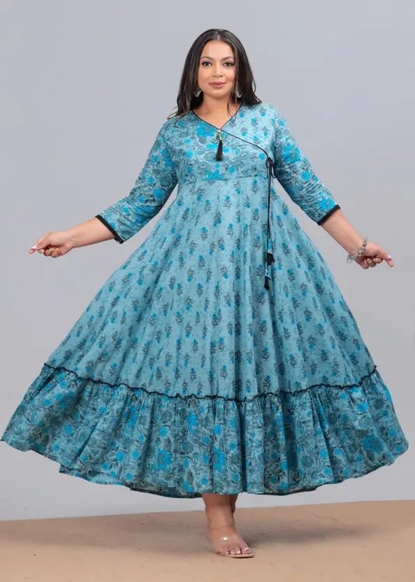 Women's Rayon Anarkali Floral Printed Angrakha Kurta
