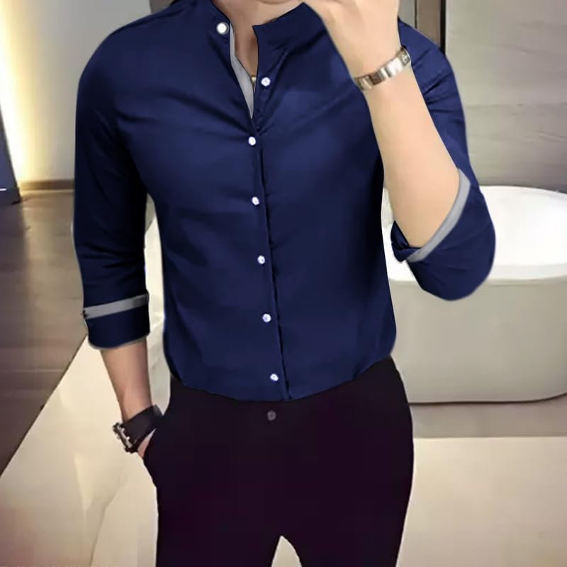 Tee Projekt Men's Shirt Solid Cotton Long Sleeve Button