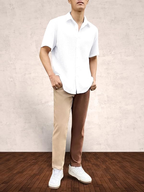 Pinkmint Popcorn Shirt for Men Soild Slim Fit Sleeve