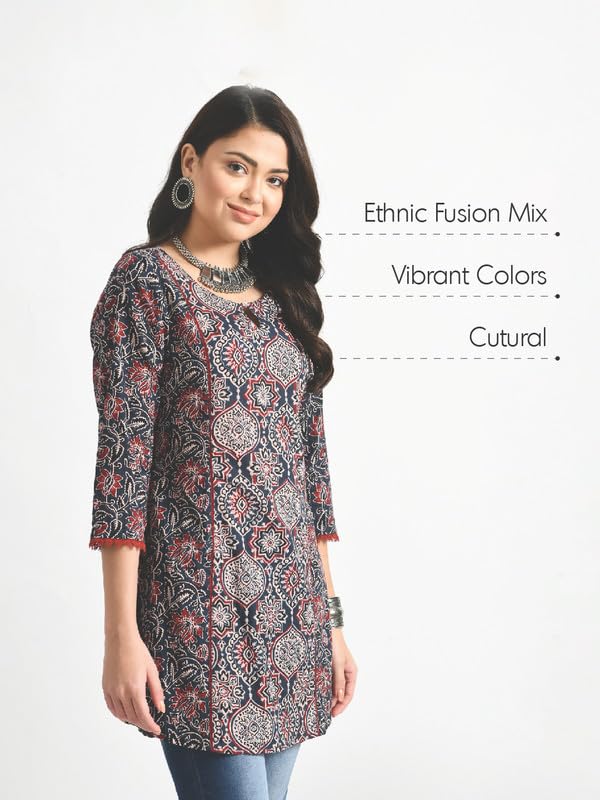 Meesan Women's Cotton 3/4 Slevee Solid Kurta
