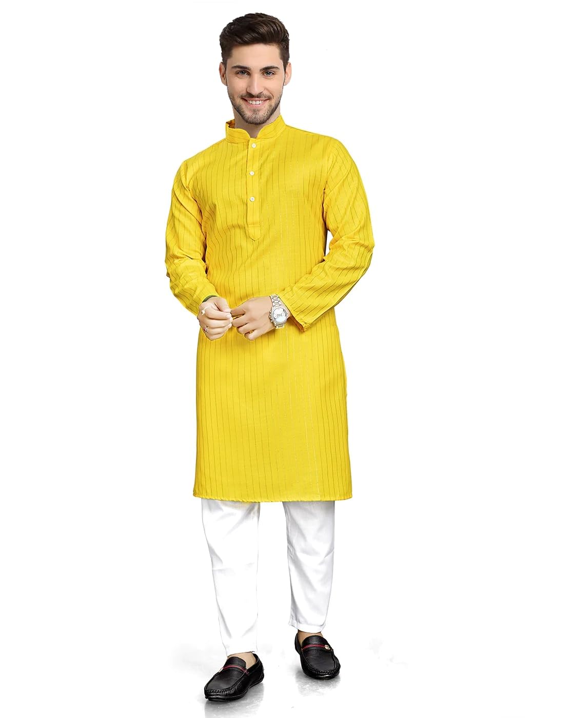Enmozz Men's Textured Lining Kurta