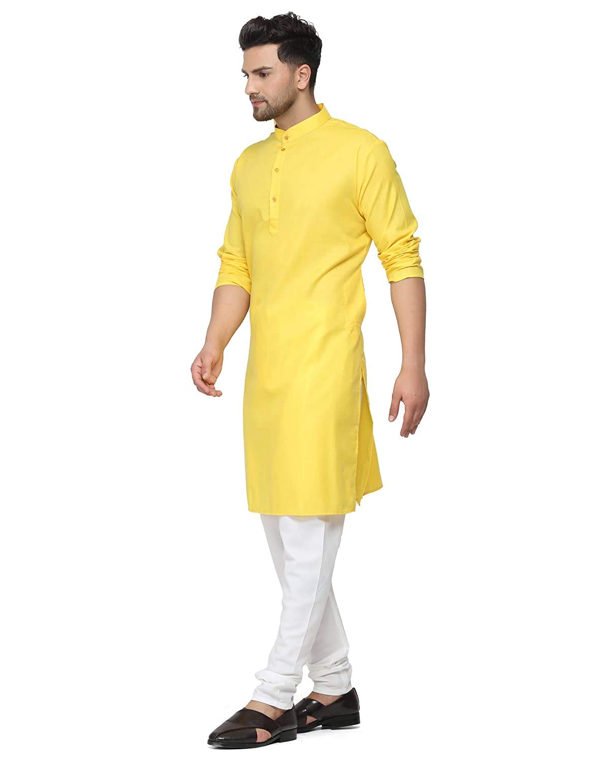 Enmozz Men's Plain Solid Cotton Blend Kurta