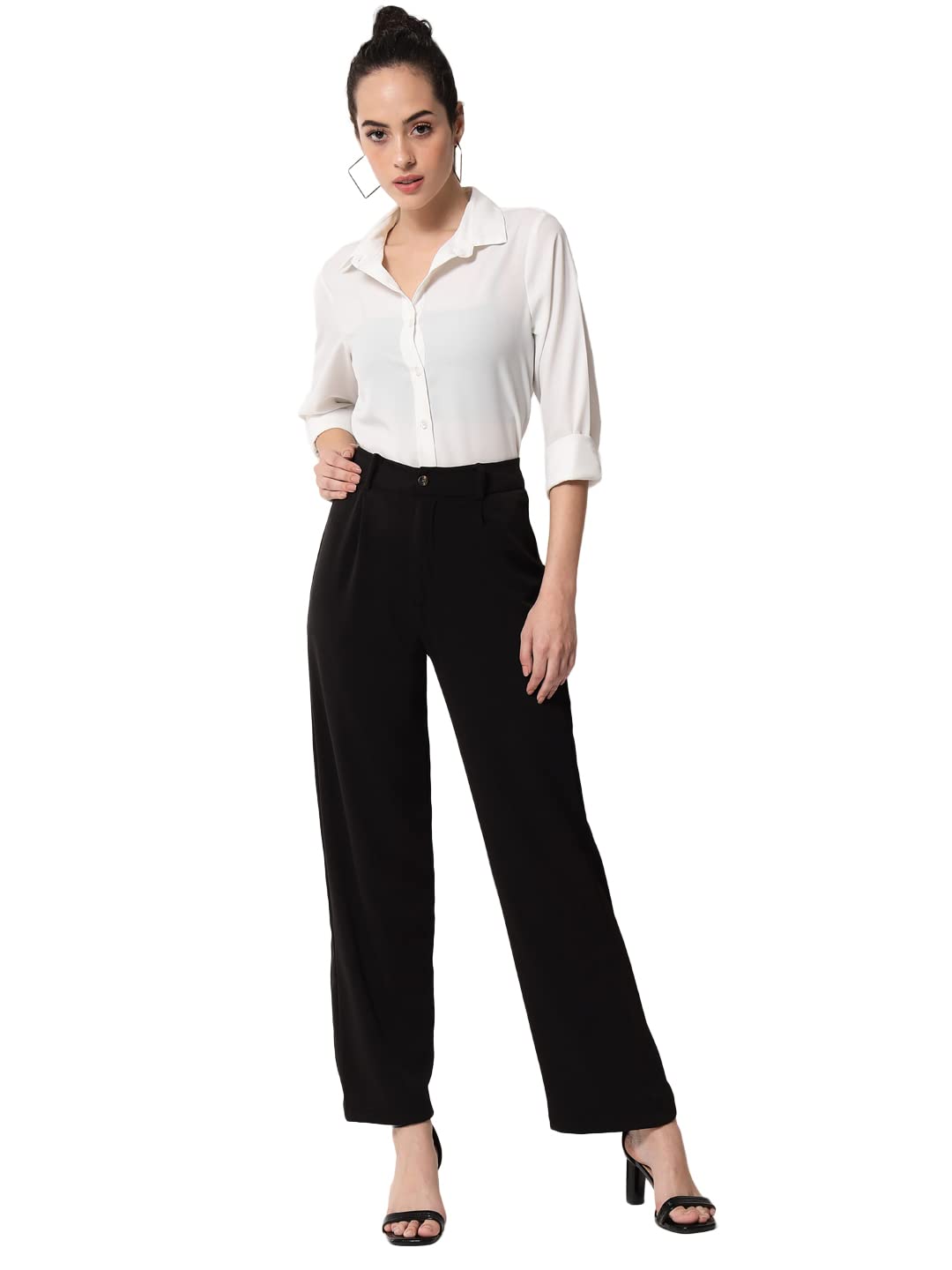 KOTTY Women's Straight Fit Mid Rise Solid Polyester