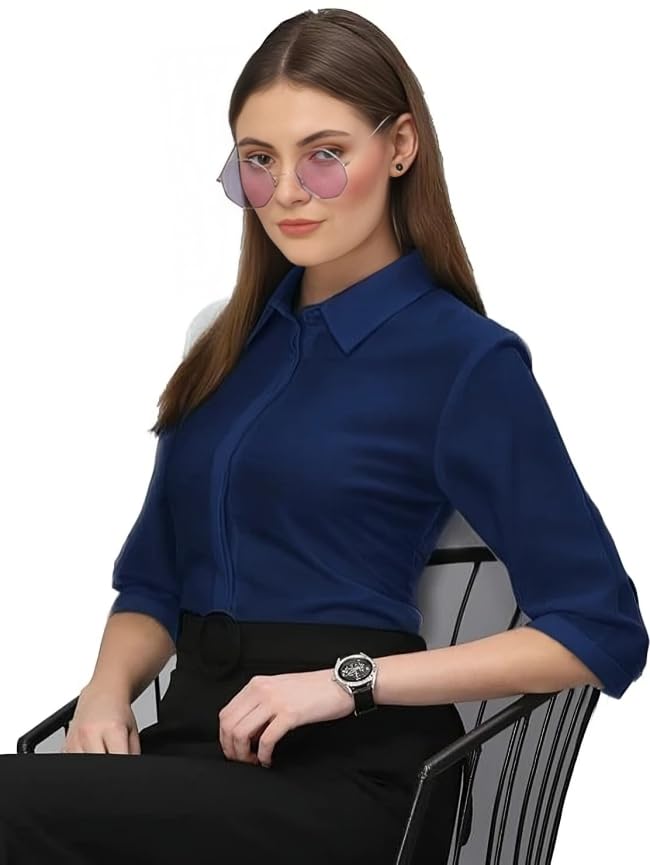 PRIASE B Women's Formal Shirt – 3/4 Sleeve Slim Fit Solid