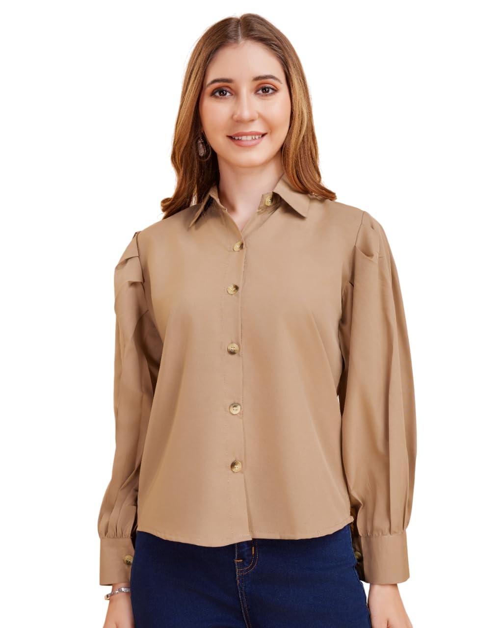 harshiv Enterprise Women's Crepe Casual Balloon Sleeve Shirt | Stylish Lightweight Top for Office, Travel Comfortable, Breathable, Easy to Care Fabric