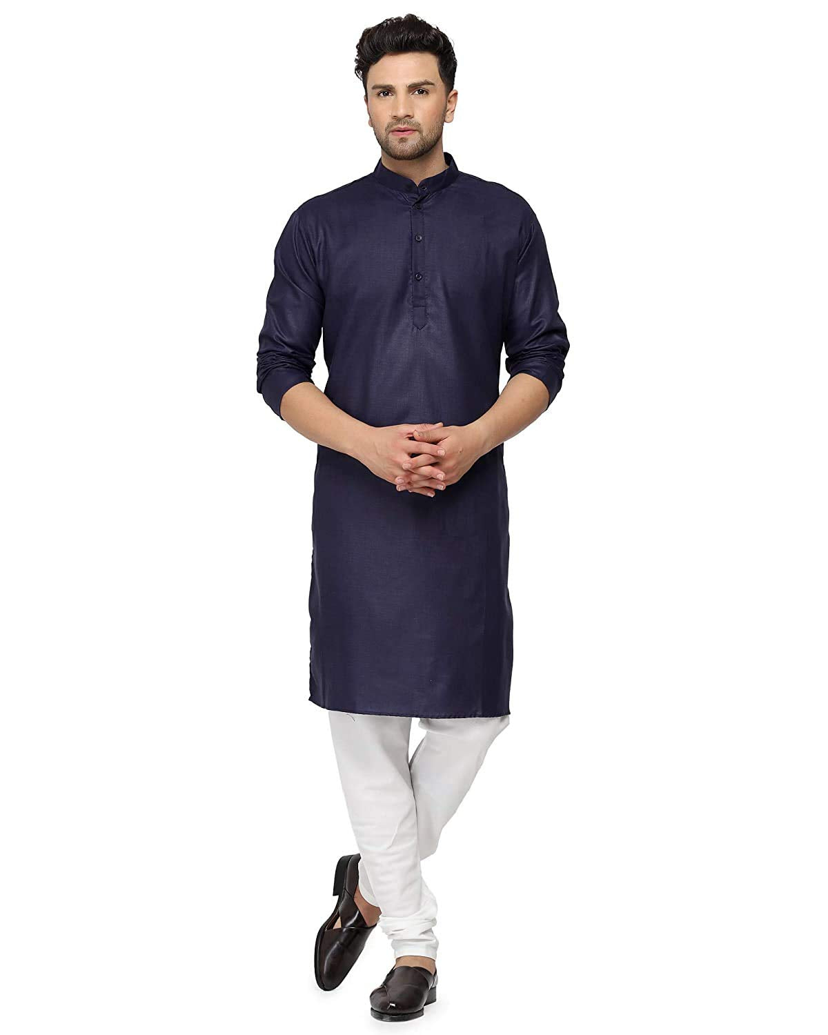 Enmozz Men's Plain Solid Cotton Blend Kurta