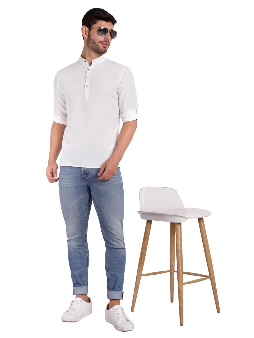 KNIGHT VICTORY Men Solid Cotton Linen Straight Kurta
